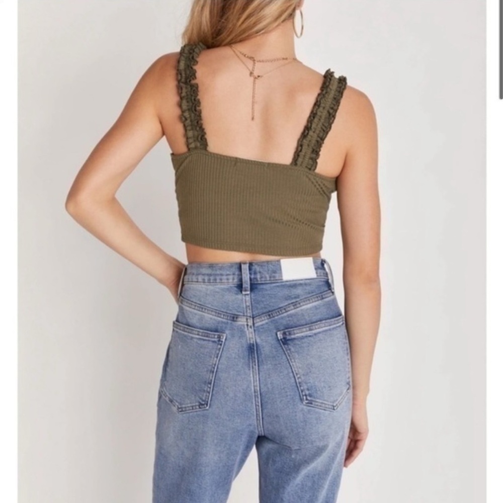 Backyard Roses Olive Green Ruffle Dacey Top Size Small - Picture 2 of 10